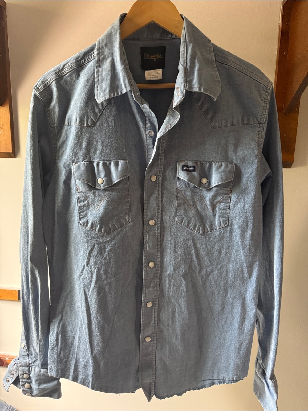 Wrangler Light Blue Denim Button-Front Western Shirt